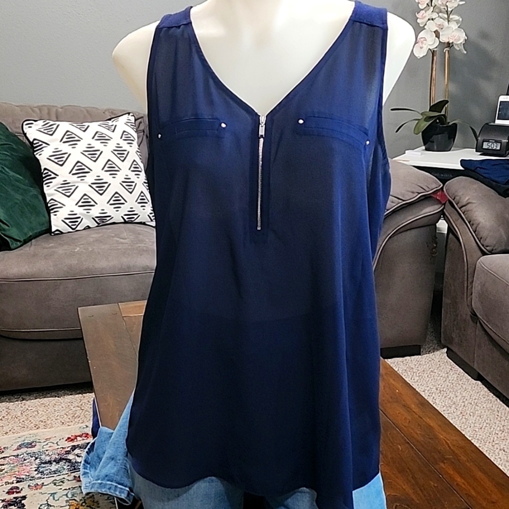Fortune & Ivy Navy  Mix Material Tank with Silver Detail